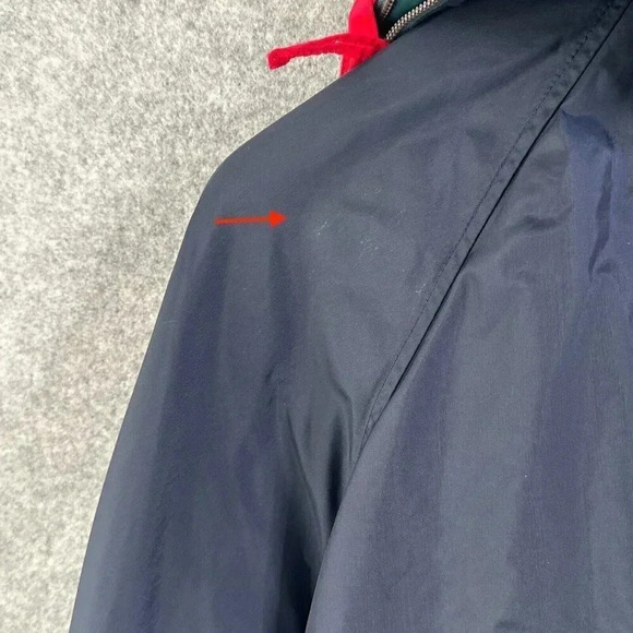 Vintage 90s Windbreaker Womens Medium Navy Packable Hood Cranberry Lightweight - Picture 14 of 16